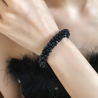 Collier et bracelet torsadés en perles de cristal noir avec fermoir boule en strass pour femme, bijoux fantaisie en perles noires, vente en gros