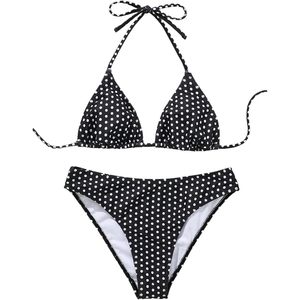 Maillot de bain deux pièces personnalisé pour femme, à pois, style halter triangle, extensible, pour la plage - Product Image 1