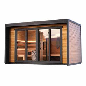 Nueva sauna cuadrada para exteriores, para 5 personas, de madera maciza de abeto canadiense, con vestuario, estufa Harvia natural, estilo tradicional. - Product Image 1