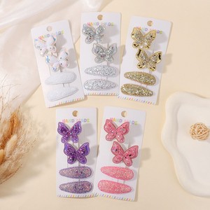 Ensemble d'accessoires pour cheveux pour enfants, avec pinces à cheveux papillon en relief, en tissu coloré, à paillettes de cristal et à motifs de dessins animés - Product Image 1