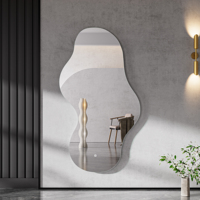 Miroir mural en verre pleine longueur de forme irrégulière pour hôtel, miroir ondulé avec bord ondulé, miroir intelligent à LED éclairé avec lumière