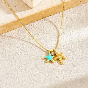 Starfish Pendant Necklace Gold Plated Chain Blue Enamel Charm Women's Fashion Jewelry Gift Yiwu Origin - Product Image 1