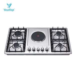 Estufa Empotrable de Acero Inoxidable de 90CM, Multifuncional, <span class=keywords><strong>con</strong></span> 4 Quemadores de Gas y 2 Placas <span class=keywords><strong>Eléctricas</strong></span> para el Hogar - Product Image 2