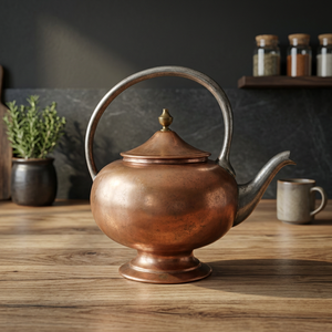 กาน้ำชาโลหะแบบจีนโบราณพร้อมฝาปิดและหูจับโลหะ - Product Image 3
