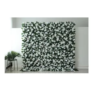 Golden supplier flower wall backdrop artificial white and green orchid roll up flower wall with telescopic flower wall support
