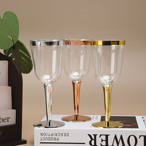 <span class=keywords><strong>Verre</strong></span> à vin en <span class=keywords><strong>plastique</strong></span> PS en trois parties, réutilisable, sans BPA, écologique, couleur personnalisée, double bordure dorée, base pour vaisselle élégante - Product Image 2