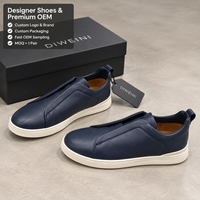 Chaussures de luxe pour hommes et femmes, chaussures de marche en cuir bleu marine de haute qualité, baskets minimalistes à enfiler, neuves