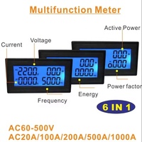 Output Alarm Batas Atas dan Bawah Tegangan AC60-300V, Voltmeter Digital LCD, Amperemeter, Pengukur Daya, Amp Hz 20A 100A 200 500A Split CT