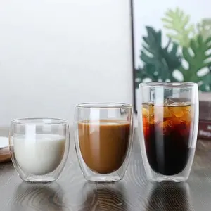 Tazze da caffè in vetro a doppia parete per vino da tè in borosilicato resistente al calore OEM