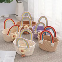 Bolso de playa tejido, fresco y lindo, con diseño de arcoíris, versátil, adorable, de gran capacidad, impermeable, de cuerda de yute.