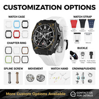 Montre mécanique pour homme CRONUSART, boîtier en fibre de carbone noire, cristal saphir, bracelet blanc, design classique et créatif.