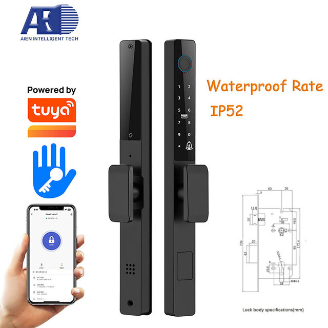 Tuya Smart Door Lock App Control Aluminum Sliding Lock for Wood and Aluminum/Glass Doors Compatible with WiFi Network
