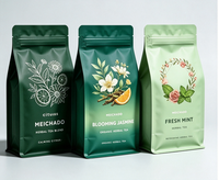 Sachets de thé en aluminium à fond plat, imprimés sur mesure, résistants à l'humidité, avec fermeture à glissière sur 8 côtés, adaptés au café, au thé et aux collations