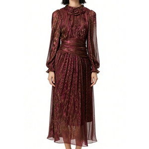 Vestido Maxi de Mujer con Hilo Metálico, Diseño Floral 3D, Cuello Alto y Fruncido, Vestido de Noche Elegante - Product Image 2