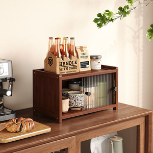<b>Desktop</b> Storage Cabinet 3 Tier Nan Bamboo Dustproof <b>Shelf</b> For Tea Coffee Cup Living Room Sideboard Storage - Product Image 3
