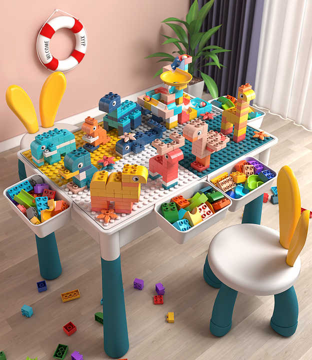 Multi-function Kids DIY Plastic Building Blocks Table