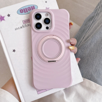 Coque en silicone à motif ondulé pour iPhone 14 15 16 17 18 Pro Max, style INS, avec support magnétique rotatif à 360 degrés, compatible 17 Air