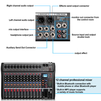 Table de Mixage Audio Professionnelle Biner DX12 USB Entrée MP3 Alimentation Fantôme 48V Console DJ Studio 12 Canaux