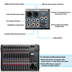 Table de Mixage Audio Professionnelle Biner DX12 <span class=keywords><strong>USB</strong></span> Entrée MP3 Alimentation Fantôme 48V Console DJ Studio 12 Canaux - Product Image 4