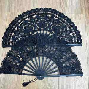 Custom Printed <b>Large</b> Black Wooden Folding Hand <b>Fan</b> Personalized Folk Art Angel Model Business Gifts Souvenirs Painted Bamboo - Product Image 1
