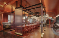 Diseño de Restaurante de Sushi en 3D Estilo Japonés, Mesas y Sillas de Restaurante, Muebles de Comida Rápida, Sofá de Dos Plazas con Asientos Laterales Dobles