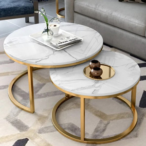Meubles de salon de luxe pour la maison, table basse ronde en marbre avec plateau en or pour les événements de mariage, décoration - Product Image 1