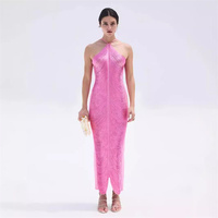 Robe dos nu à franges et fente, couleur unie, personnalisée pour femme