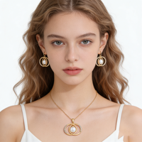 Ensemble de bijoux en laiton plaqué or 18 carats avec zirconiums AAA et double anneau de perles, Joyas De Mujer Hengdian Jewelry Wholesale