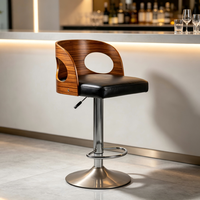 Tabouret de bar réglable de luxe, pivotant, en cuir PU, avec dossier en contreplaqué et base chromée, pour cuisine et restaurant