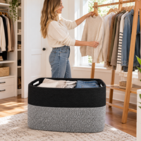 Panier de rangement en corde de coton avec poignées, bac de rangement tissé pour couvertures, jouets, linge, vêtements, chambre, salon, rangement domestique