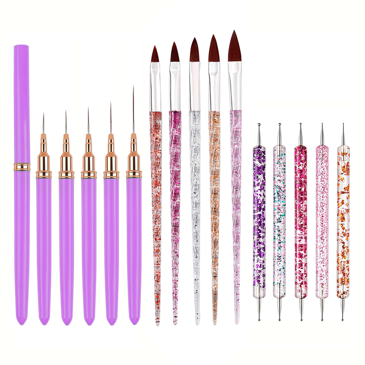 Ensemble de stylos nail art violets 15 pièces