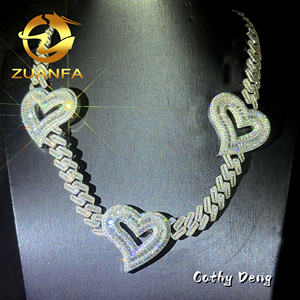 Nuevo personalizado exagerado tres corazones 925 cadena de eslabones cubanos 13mm VVS Moissanite diamante Hip Hop enlace cubano collar inicial helado - Product Image 2
