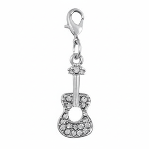 Ciondolo a Forma di Chitarra in Argento Sterling con Cristalli Trasparenti per Portachiavi e Accessori - Product Image 1