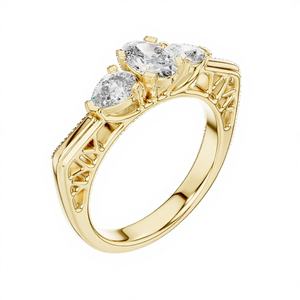 Anillo de Oro Amarillo de 18 Quilates con Baño de Rodio, Banda Ancha, Certificado IGI, con Diamantes Ovalados Cultivados en Laboratorio de 0.50ct y Piedras Laterales en Forma de Pera Blancas, para Mujer, a la Moda - Product Image 1