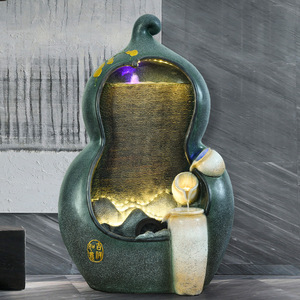 Fontaine d'intérieur en résine en forme de gourde, style chinois, avec éclairage LED pour la décoration du salon - Product Image 1