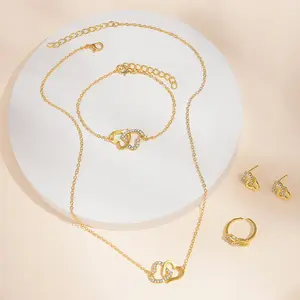 New hot heart pendant jewelry set 4-piece creative earrings necklace bracelet ring combination set