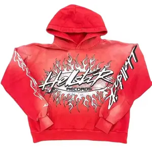 500 Gsm High Quality Screen Print Hoodies Red Stone Washed Vintage Hoodie Oem Custom Logo Oversized Acid Wash Hoodies