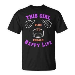 T-shirt unisexe pour adulte à manches courtes et col rond avec impression sérigraphiée « This Girl Plus Pancakes Equals Happy Life » - Product Image 1
