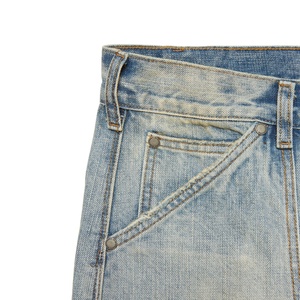 Pantalones de carpintero con apertura de pierna acampanada para hombre personalizados, doble rodilla, lavado ligero, decoloración, ligero amarilleo, Deni amarillo acampanado - Product Image 4