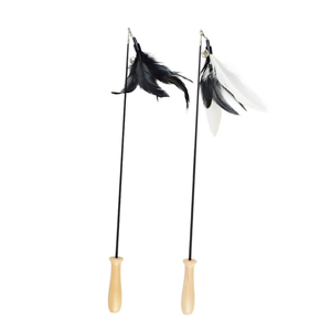 Jouet pour chat à livraison rapide : bâton à ressort avec manche en bois, plume et clochette, tête de remplacement amovible, durable, pour gratter et stimuler votre chat. - Product Image 1