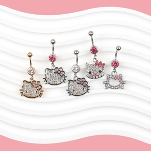 Cute <strong>Cat</strong> Navel <strong>Ring</strong> Zircon Cartoon Cute Hello Kitty Stainless Steel Belly Button <strong>Ring</strong> Women's Gift Body Jewelry - Product Image 2