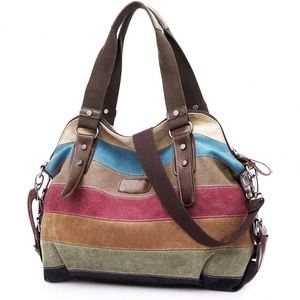 Colorful <b>Canvas</b> Messenger Bag Striped <b>Handbags</b> for Women Ladies - Product Image 1
