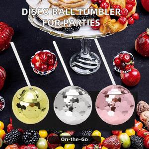 Vaso con forma de bola de discoteca con pajita para despedidas de soltera o fiestas nupciales, elegante vaso para bebidas, recuerdos, vaso para bebidas con forma de bola de discoteca - Product Image 2