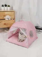 Tente pliable semi-fermée pour animaux de compagnie, tapis rafraîchissant d'été, maison pour chien et chat, lit de couchage intérieur/extérieur, fournitures