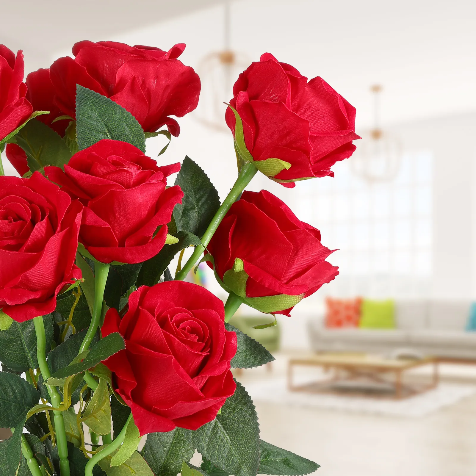 Flores artificiales de rosas rojas para decoración de boda, accesorios de decoración para habitación del hogar, tela de franela para fiesta, arreglo Floral, 50cm