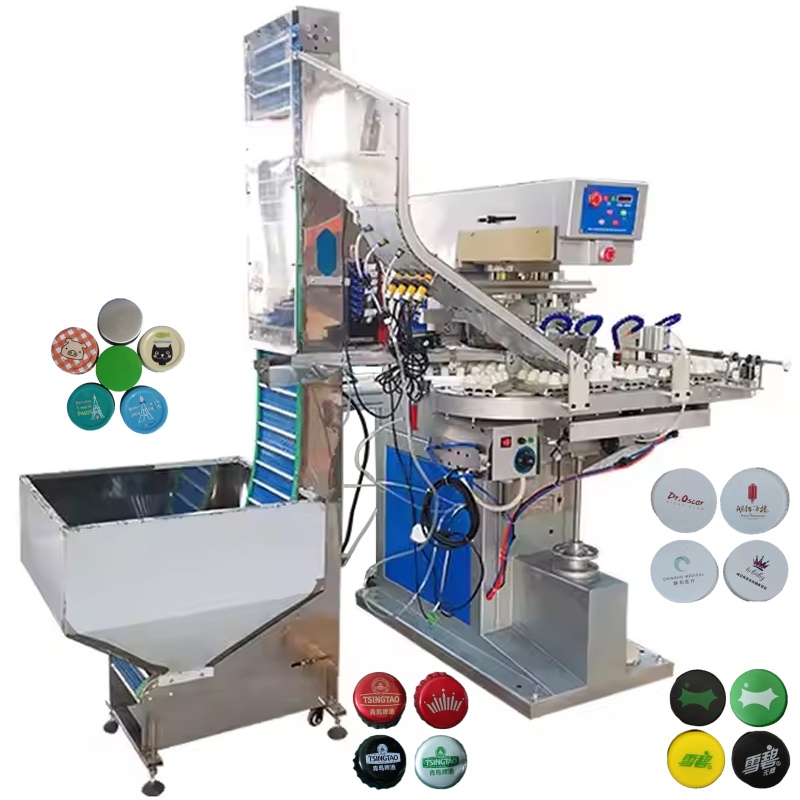 High Accuracy Automatic Rotary Pad Printing Machine with Material Handling Device 4 Color Pad Printer for Lids