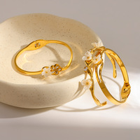 Bracelet ouvert à fleurs zircons, acier inoxydable doré 18K, bracelet délicat pour femme