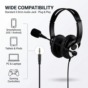 Over Ear Headphones Wired Stereo Sound With Mic For Computer Use Black - Product Image 2