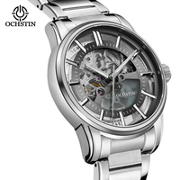 Montre squelette automatique mécanique pour homme OCHSTIN 7010B, cadran à aiguilles lumineuses, boîtier rond en métal de 43 mm, bracelet en acier, résistante à l'eau