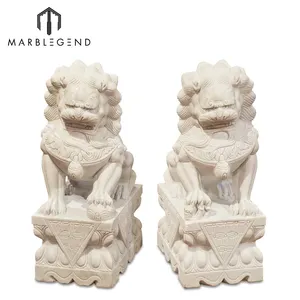 Cinese pietra naturale marmo bianco foo dogs leone statua